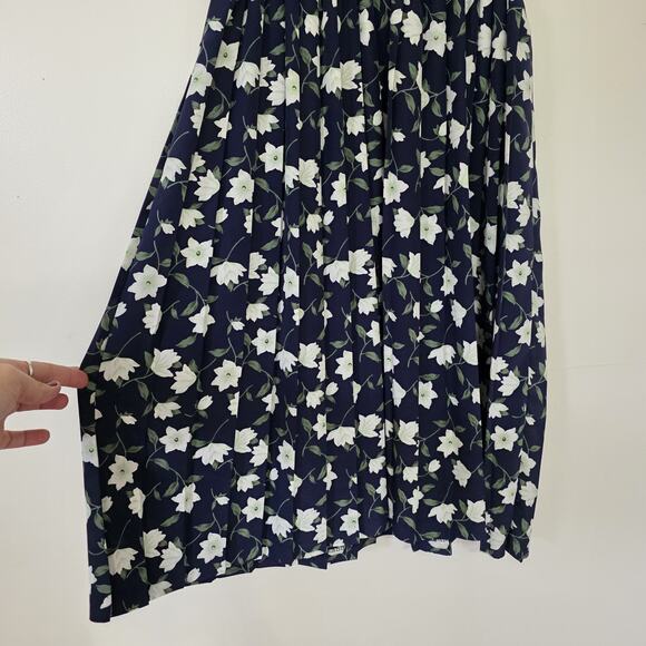 Vintage Floral Cottagecore Fit & Flare Dress Womens M Blue Modest Teacher 90s - Picture 4 of 9